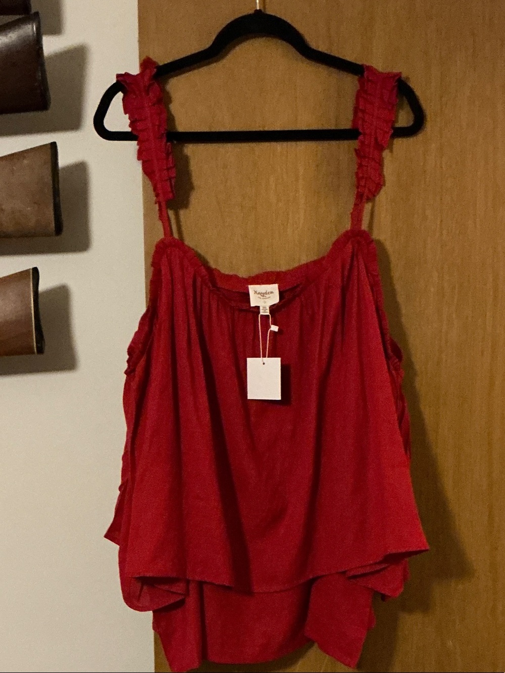 Hayden Red Ruffle-Strap Crop Tank